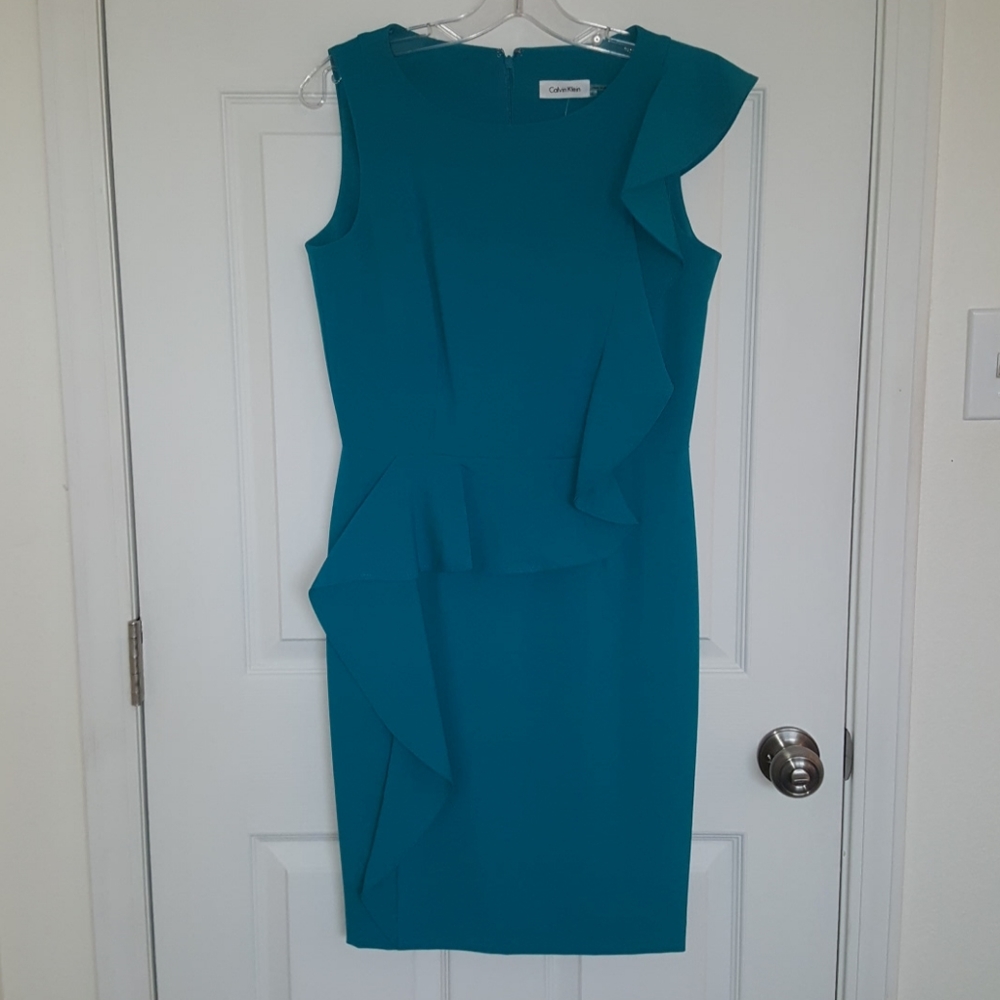 COPY - Asymmetrical teal ruffle dress